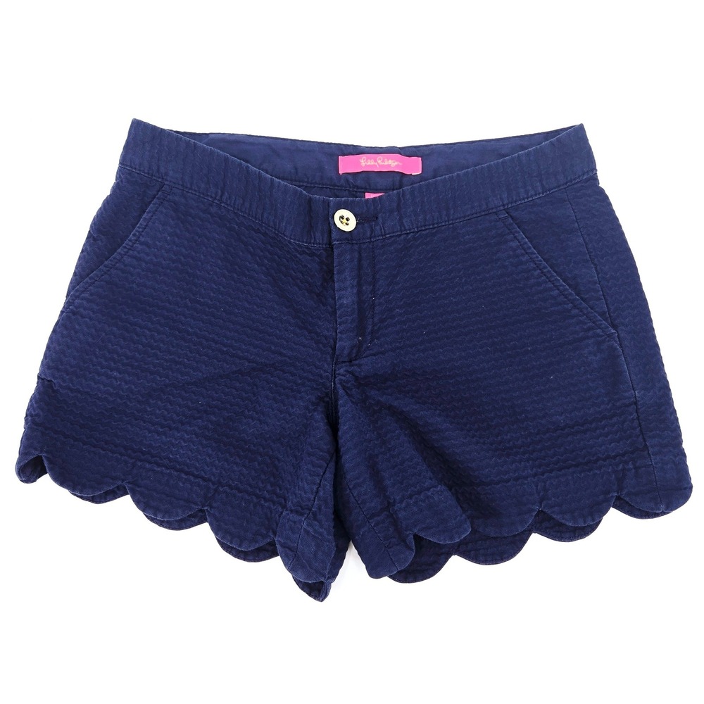 Lilly Pulitzer Buttercup Scalloped Hem Navy Blue‎ Textured Shorts 00